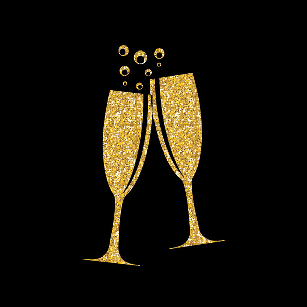 Two Glasses of Champagne Silhouette Vector Illustration - Vector, Image
