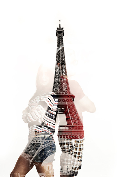 Doble exposición de pareja y torre Eiffel
 - Foto, imagen