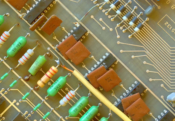 Electronic integrated circuitry macro detail. Technology background. Closeup. - Photo, Image