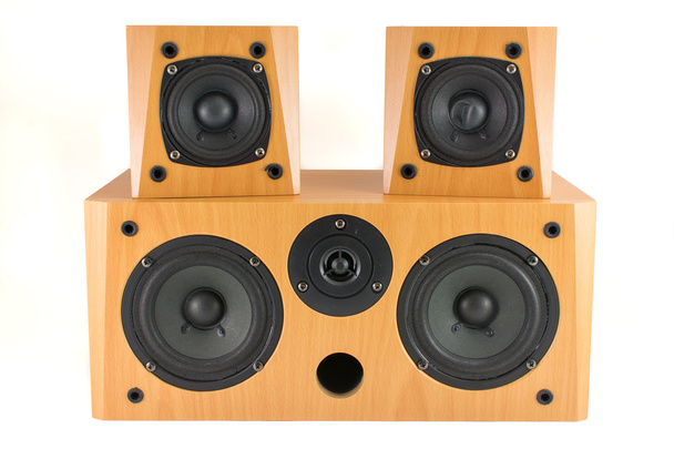 Wooden stereo speakers on white - Фото, изображение