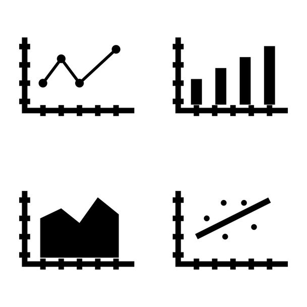 Zestaw statystyk ikony na wykresie słupkowym, spiczasty wykres liniowy i wykres punktowy. Statystyki wektor ikony dla aplikacji, sieci Web, mobilnych i projektowania infografiki. - Wektor, obraz