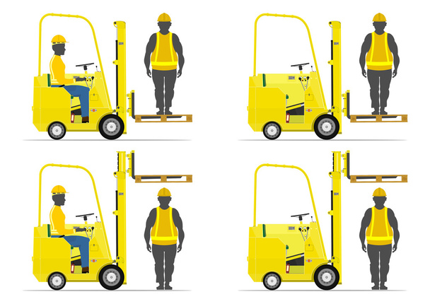 Set of cartoon forklift on a white background. Flat vector - Vector, Image