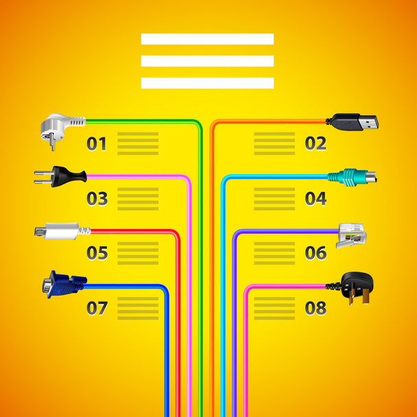 Infographics with plug wire cables on yellow background - Vector, Image