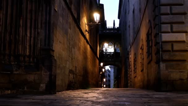 Street in the Gothic quarter of Barcelona at night, dolly - Footage, Video