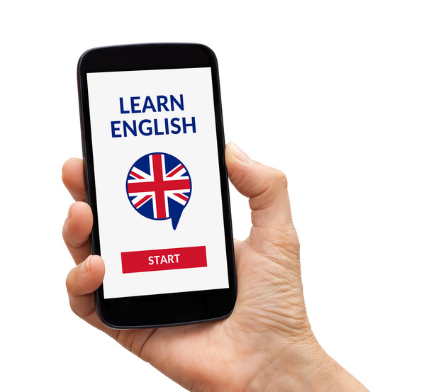 Käsi tilalla älypuhelin verkossa oppia Englanti käsite scr
 - Valokuva, kuva