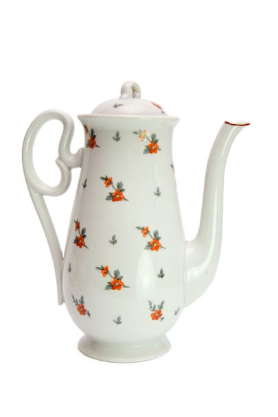 White high teapot painted with dogroses - Photo, Image