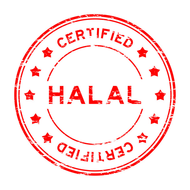 Grunge κόκκινο Halal και πιστοποιημένο από καουτσούκ σφραγίδα σε λευκό φόντο - Διάνυσμα, εικόνα