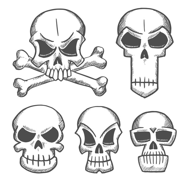 Skulls and craniums with crossbones icons - Vektör, Görsel