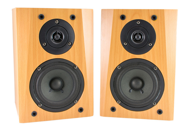 Dřevěné stereo reproduktory na bílém - Fotografie, Obrázek