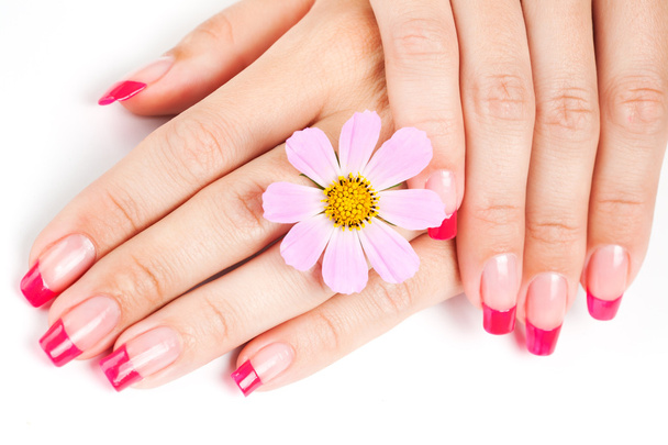 Woman hands with pink manicure - Foto, afbeelding