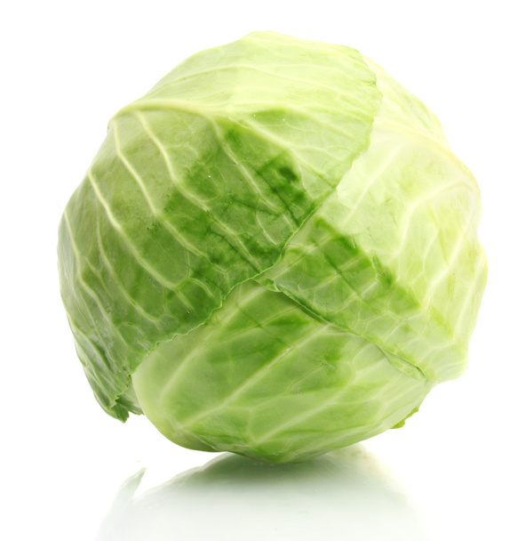 Whole green cabbage isolated on white - Фото, изображение