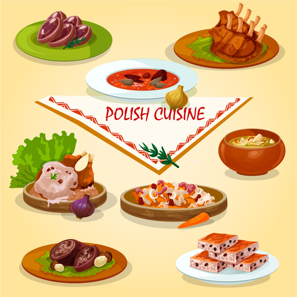 デザートアイコンとポーランド料理素朴なディナー - ベクター画像