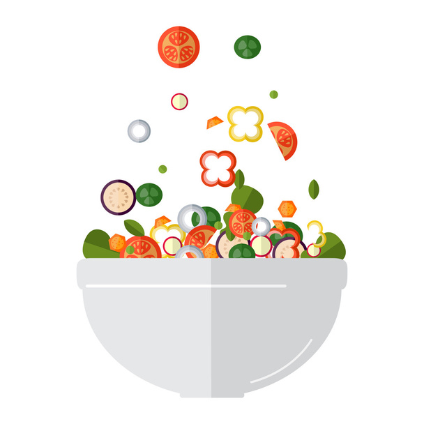 Taze sebze salatası yemek. Düz stil. Vektör illustra - Vektör, Görsel