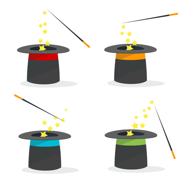 Magic Hat Set with a Wand. Vector - Vector, Image