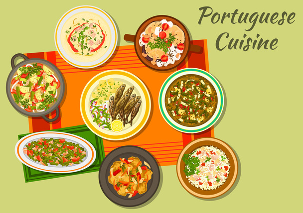 Ikone der portugiesischen Küche für Food Design - Vektor, Bild