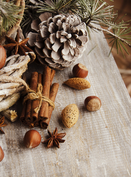 Christmas card with fir branches and decoration - Φωτογραφία, εικόνα