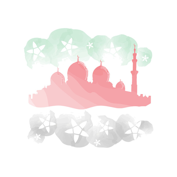 Moskee schilderij met Arabische Emiraten vlag kleuren - Vector, afbeelding
