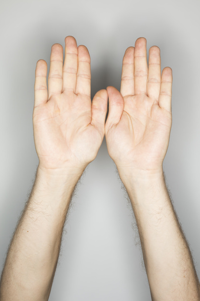 δύο χέρια Καυκάσιος σε χειρονομία: υπεράσπιση με επίπεδη χέρια - Φωτογραφία, εικόνα