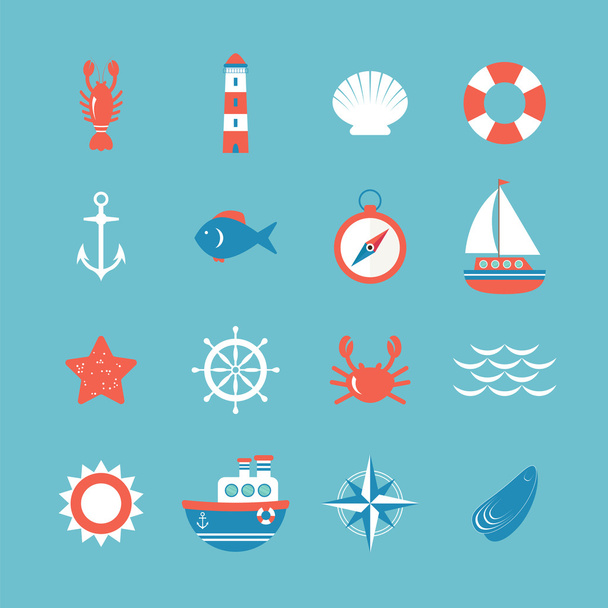 Decorative nautical icon set. Marine theme - Vector, Image