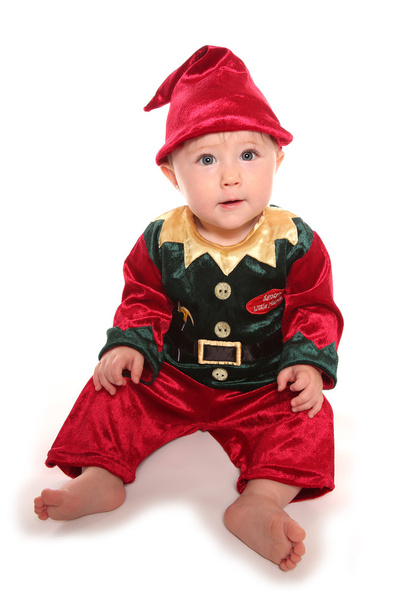 infant dressed in elfs santas little helper fancy dress costume - Foto, Bild