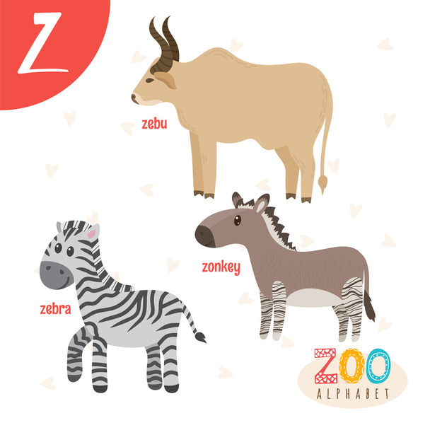 Letter Z. Cute animals. Funny cartoon animals in vector. ABC boo - Vektori, kuva
