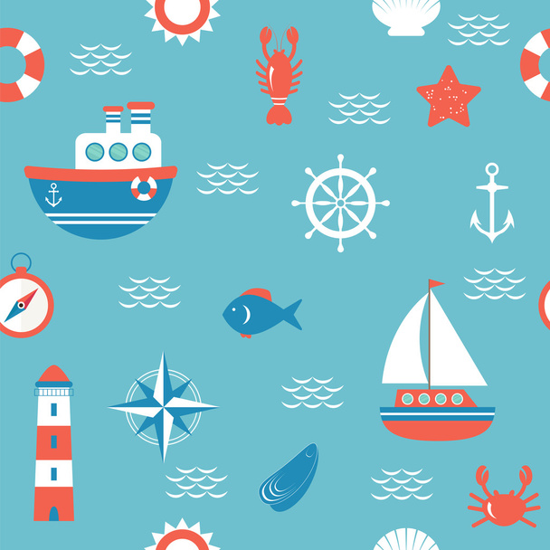 Seamless pattern with nautical design elements. Marine concept b - Vector, afbeelding
