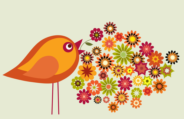 Autumn flower garden with bird, vector illustration - Vektori, kuva
