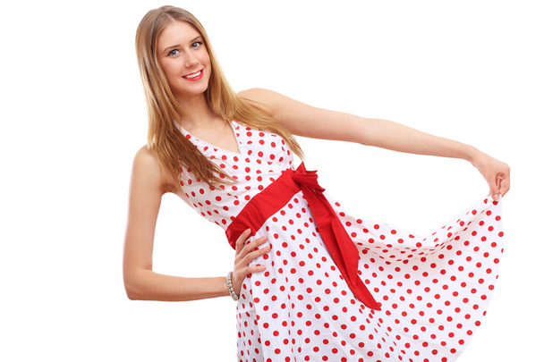 Woman in red dress - Фото, изображение