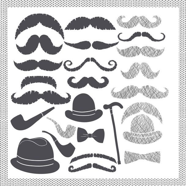 Ensemble vintage avec moustaches, chapeaux et pipes
 - Photo, image