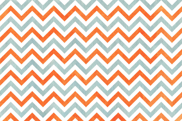 Watercolor orange and blue stripes background, chevron. - Photo, Image