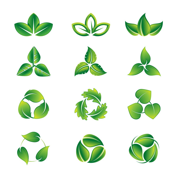 grüne Blätter Icon Set - Vektor, Bild