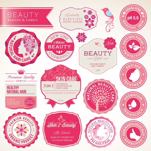 Set of cosmetics labels and badges - Vector, Image