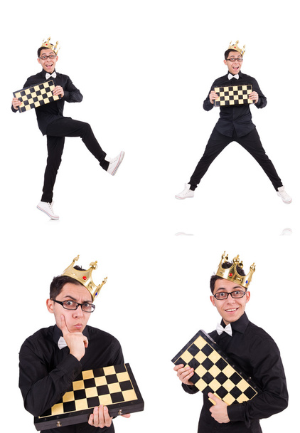 Zabawny szachista odizolowany na białym - Zdjęcie, obraz