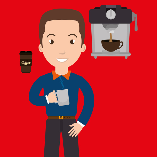 человек машина кофе чашка
 - Вектор,изображение