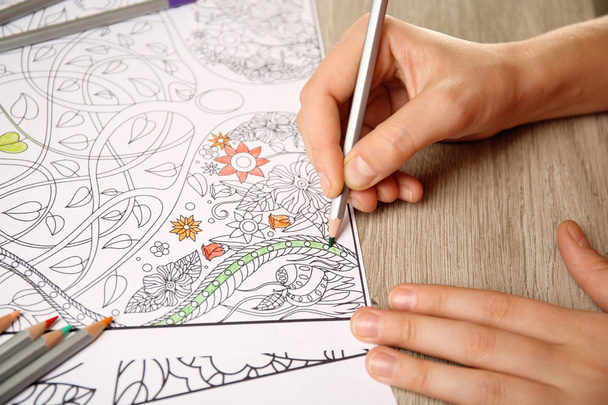 Adult painting antistress colouring book with pencil - Фото, изображение