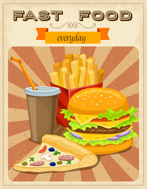 Fast Food Retro Style Poster - Vector, imagen