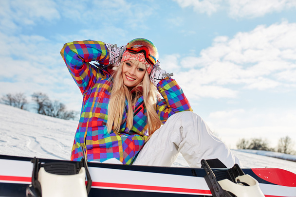 Young female snowboarder   - Foto, Imagen