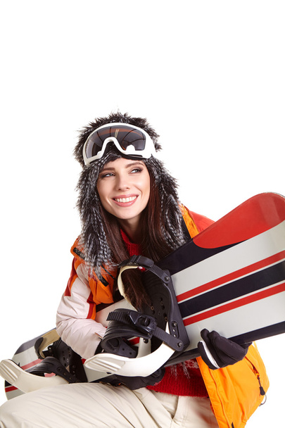 Beautiful woman with a snowboard - Foto, Bild