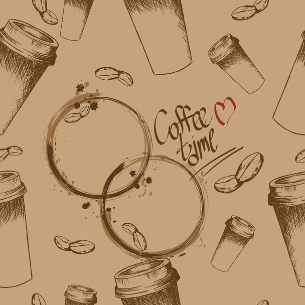 Take away coffee cup and beans pattern - ベクター画像