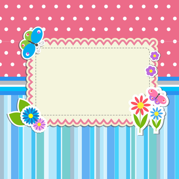 Frame with flowers and butterflies - Διάνυσμα, εικόνα
