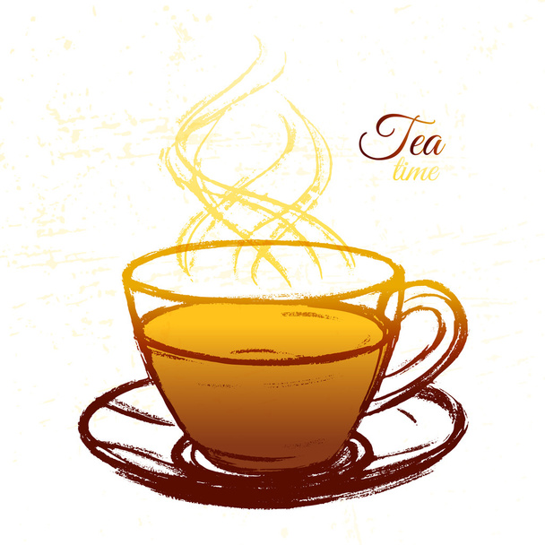 Ink hand drawn cup of tea - Vektor, kép