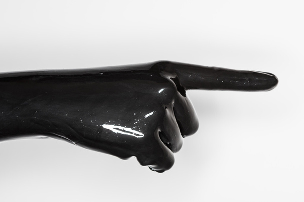gesto ruky, na sobě černé latexové rukavice. polohovací - Fotografie, Obrázek