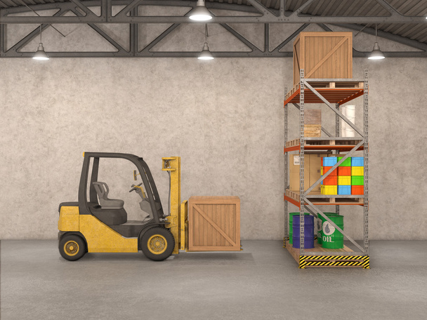 warehouse with loader, 3d illustration  - Photo, Image