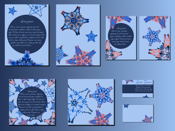 Blue and pink star-like designed brochures, business cards and invitations - Vecteur, image