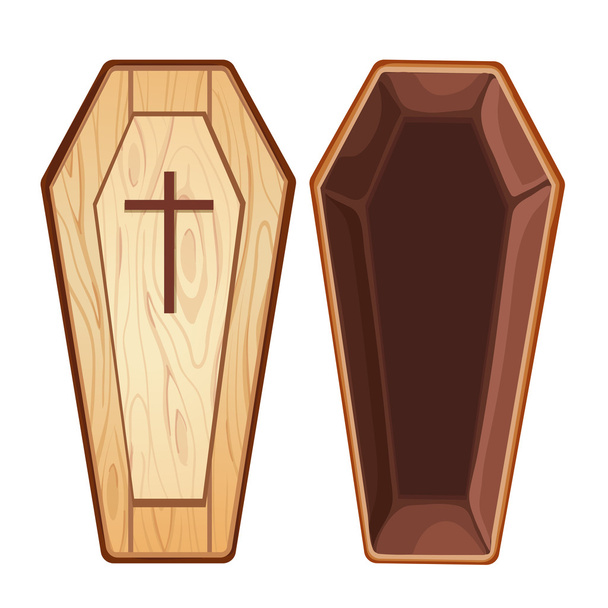 Illustration with open wooden coffin - Vetor, Imagem