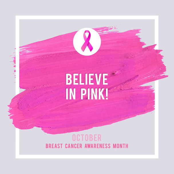 Breast Cancer Awareness Poster. Creative Pink Brush Stroke and Silk Ribbon Symbol Cancer - Vecteur, image