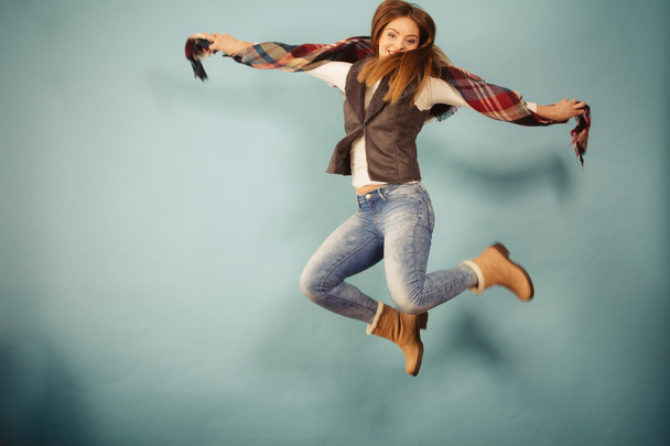 Attractive woman is jumping up. - 写真・画像