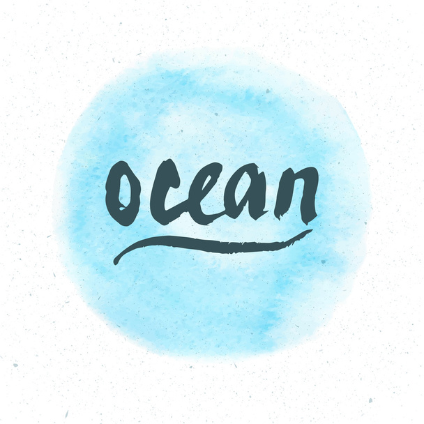 Ocean inscription. Hand drawn lettering. Card with calligraphy. Sea pattern with blue waves. Vector illustration. - Διάνυσμα, εικόνα