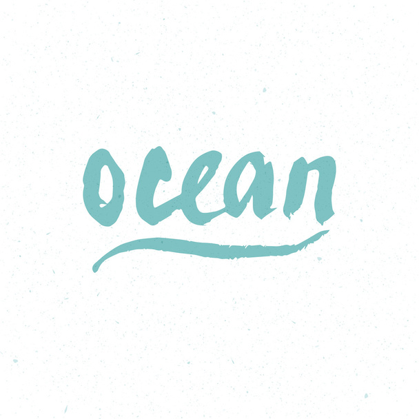 Ocean inscription. Hand drawn lettering. Card with calligraphy. Sea pattern with blue waves. Vector illustration. - Vektor, Bild