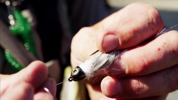 fisherman hand tying dry fly - Footage, Video